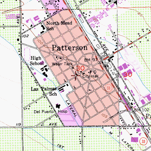 Topographic Map of West Stanislaus Fire Protection District Patterson Station 1, CA