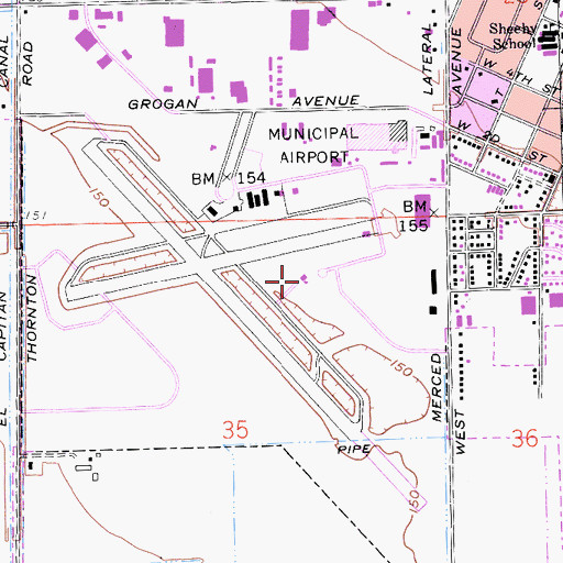 Topographic Map of Merced City Fire Department Station 52, CA