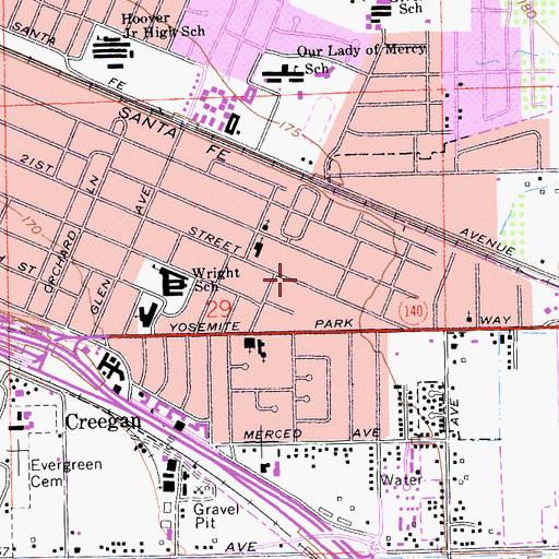 Topographic Map of Merced City Fire Department Station 54, CA