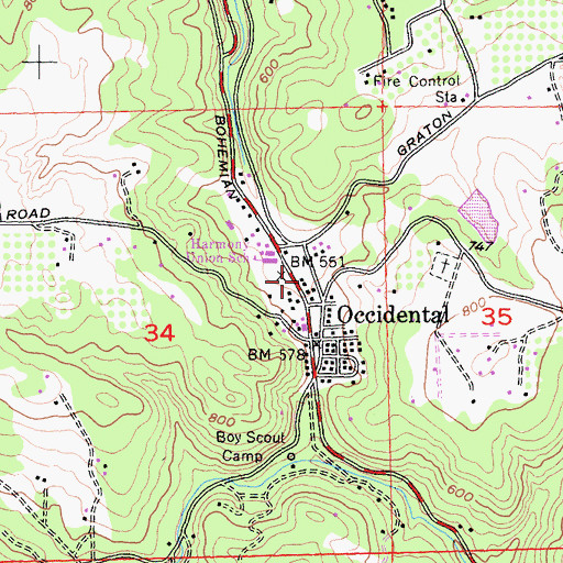 Topographic Map of Occidental Fire Department, CA