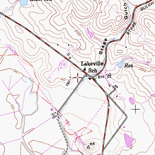 Topographic Map of Lakeville Volunteer Fire Department, CA
