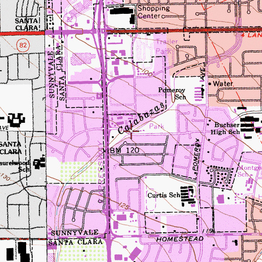 Topographic Map of Santa Clara Fire Department Station 7, CA
