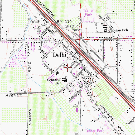 Topographic Map of Merced County Fire Department Station 91 Delhi, CA