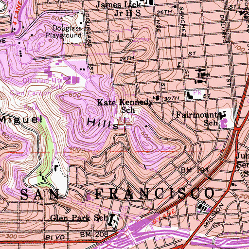Topographic Map of San Francisco Fire Department Station 26, CA