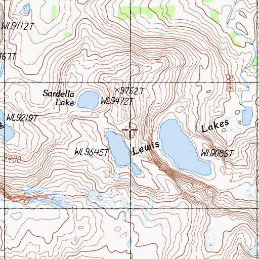 Topographic Map of Lewis Lakes, CA