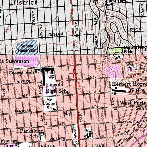 Topographic Map of San Francisco Fire Department Station 40, CA