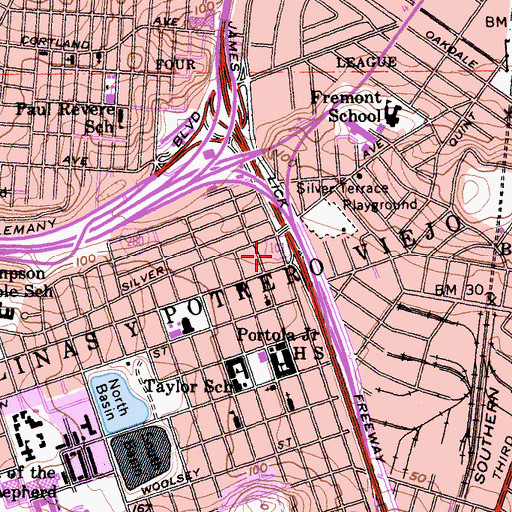 Topographic Map of San Francisco Fire Department Station 42, CA