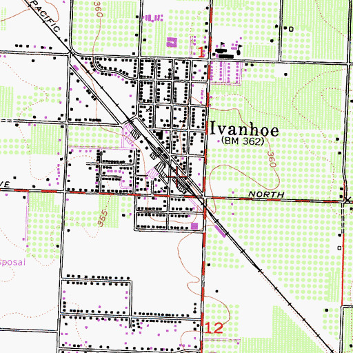 Topographic Map of Tulare County Fire Department Battalion 1 Ivanhoe Fire Station 8, CA