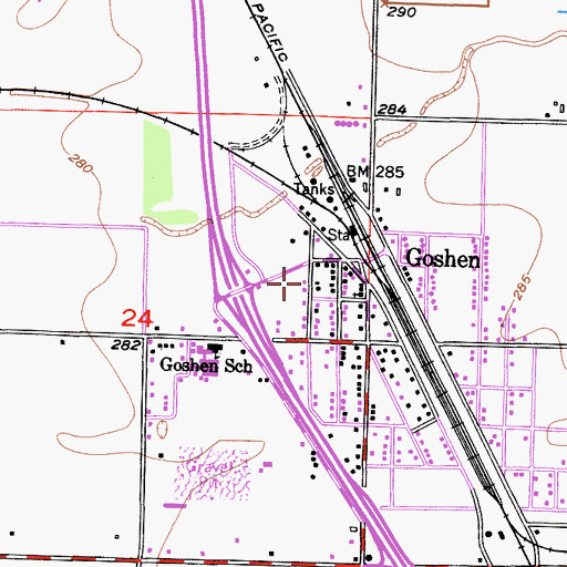 Topographic Map of Tulare County Fire Department Battalion 1 Goshen Fire Station 7, CA