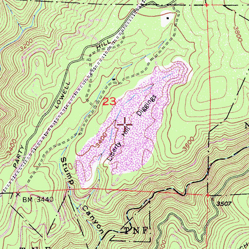 Topographic Map of Liberty Hill Diggings, CA