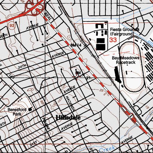 Topographic Map of City of San Mateo Fire Department Station 23, CA