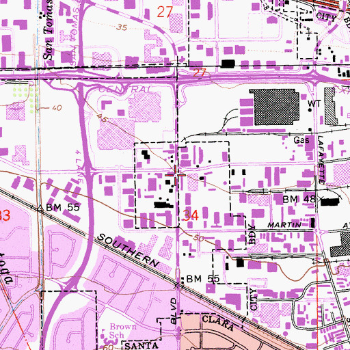 Topographic Map of Santa Clara Fire Department Station 2, CA