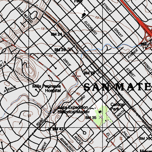 Topographic Map of City of San Mateo Fire Department Station 21, CA