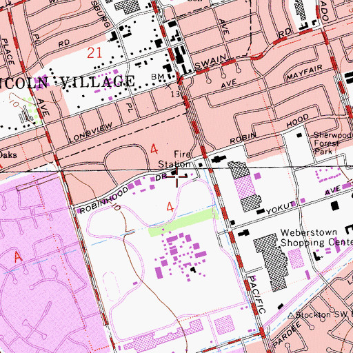 Topographic Map of Stockton Fire Department Station 4, CA