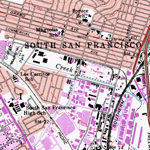 Topographic Map of South San Francisco Fire Department Station 61, CA