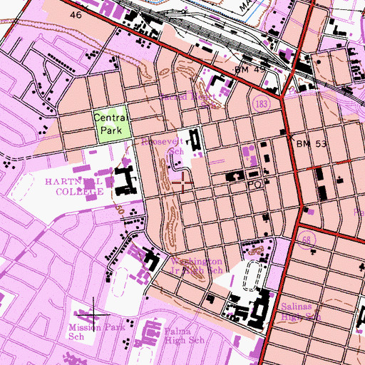 Topographic Map of Salinas Fire Department Station 1, CA