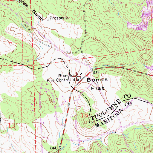 Topographic Map of Tuolumne County Fire Department Station 64 Don Pedro, CA