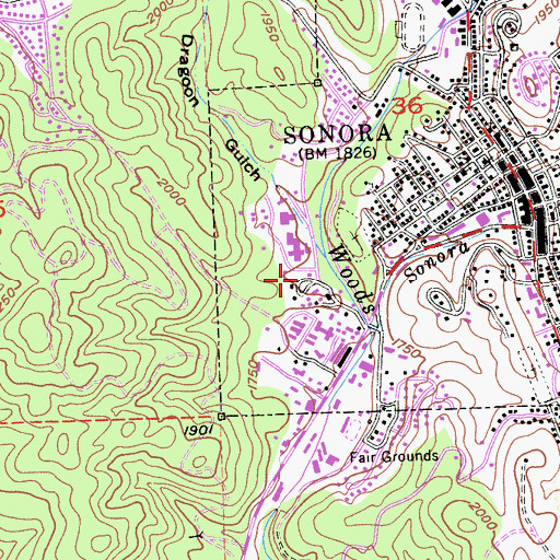 Topographic Map of Tuolumne County Fire Department Station 59 Sonora, CA