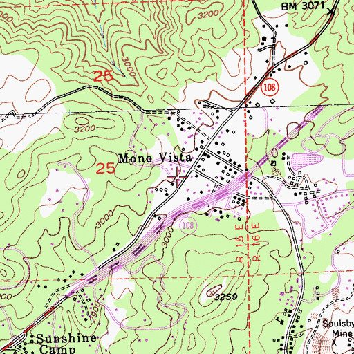 Topographic Map of Tuolumne County Fire Department Station 56 Mono Vista, CA