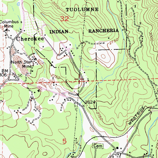 Topographic Map of Tuolumne Rancheria Fire Department, CA