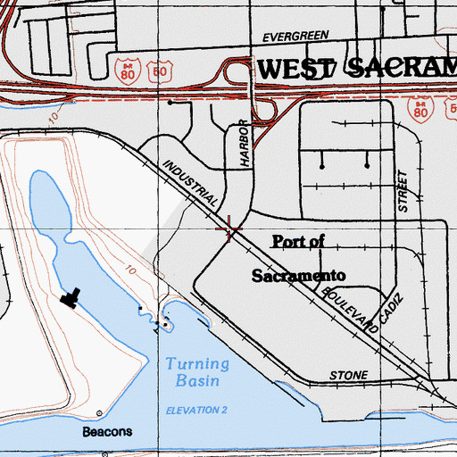 Topographic Map of West Sacramento Fire Department Station 43, CA
