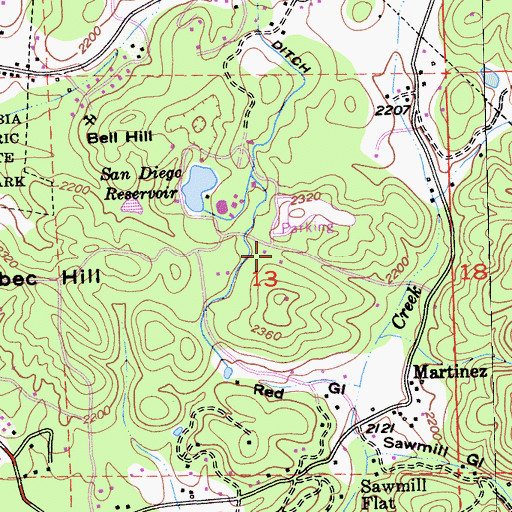 Topographic Map of Columbia College Fire Department Station 79, CA