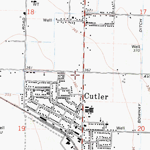 Topographic Map of Tulare County Fire Department Battalion 1 Cutler - Orosi Fire Station 4, CA