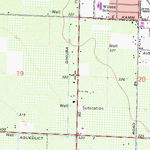 Topographic Map of Tulare County Fire Department Battalion 1 Dinuba Fire Station 3, CA