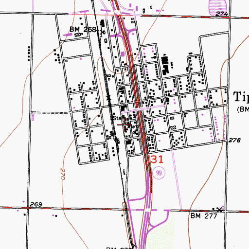 Topographic Map of Tulare County Fire Department Battalion 2 Tipton Fire Station 26, CA
