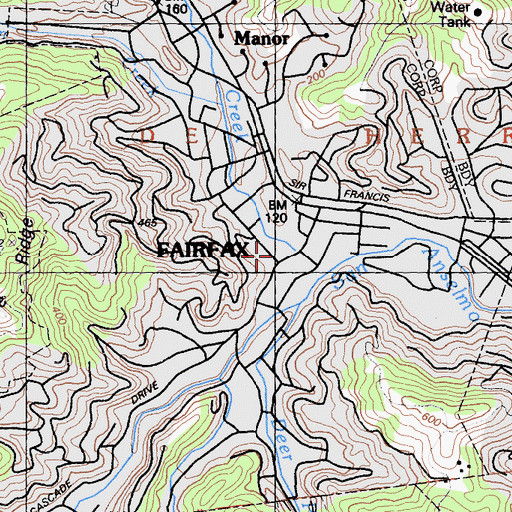 Topographic Map of Ross Valley Fire Department Station 21, CA