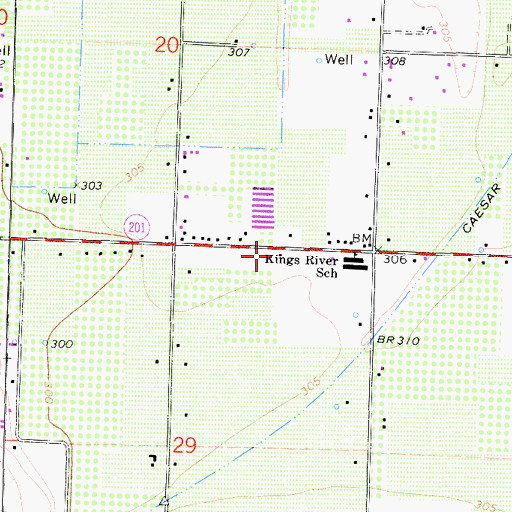 Topographic Map of Tulare County Fire Department Battalion 1 Kings River Fire Station 2, CA
