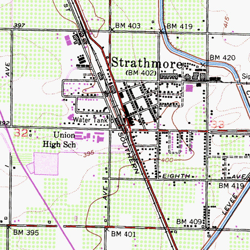 Topographic Map of Tulare County Fire Department Battalion 2 Strathmore Fire Station 16, CA