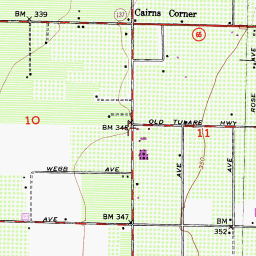 Topographic Map of Tulare County Fire Department Battalion 1 Lindsay Fire Station 15, CA