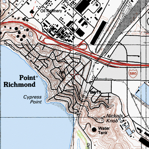 Topographic Map of Richmond Fire Department Station 61, CA