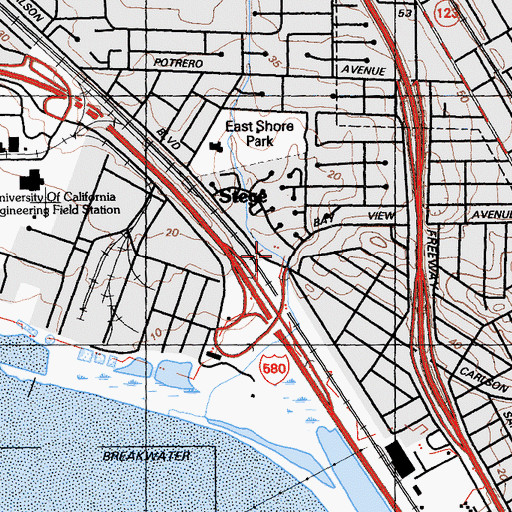 Topographic Map of Richmond Fire Department Station 64, CA