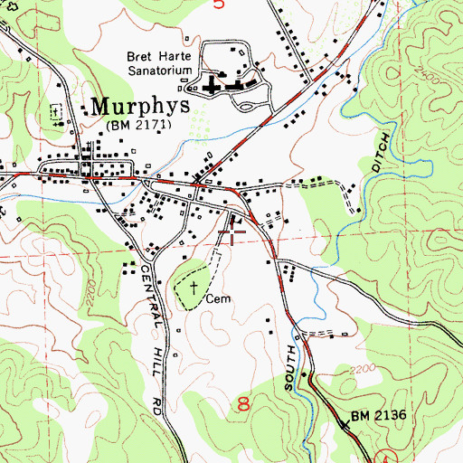 Topographic Map of Murphys Fire Protection District Station 1 Headquarters, CA