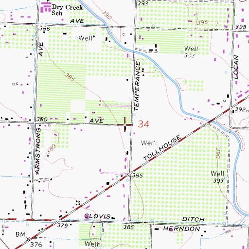 Topographic Map of Clovis Fire Department Station 45, CA