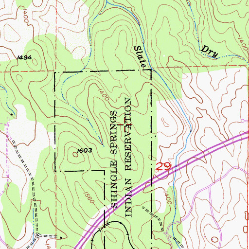 Topographic Map of Shingle Springs Rancheria Fire Department, CA