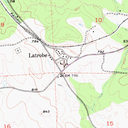 Topographic Map of Latrobe Fire Protection District Station 91, CA