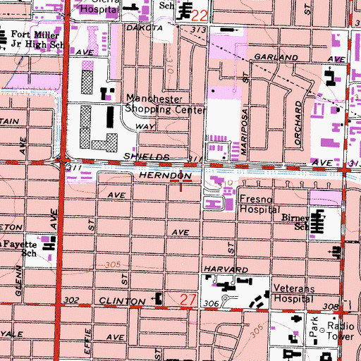 Topographic Map of Fresno City Fire Department Station 5, CA