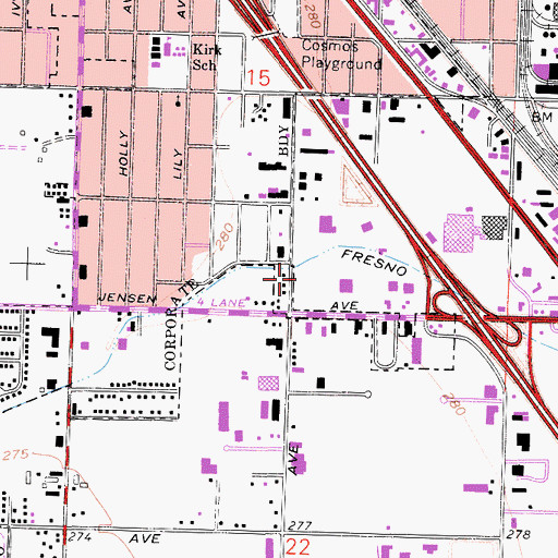 Topographic Map of Fresno City Fire Department Station 7, CA