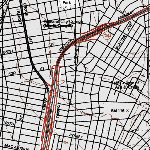 Topographic Map of Oakland Fire Department Station 8, CA
