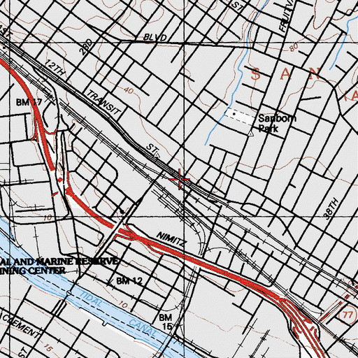 Topographic Map of Oakland Fire Department Station 13, CA