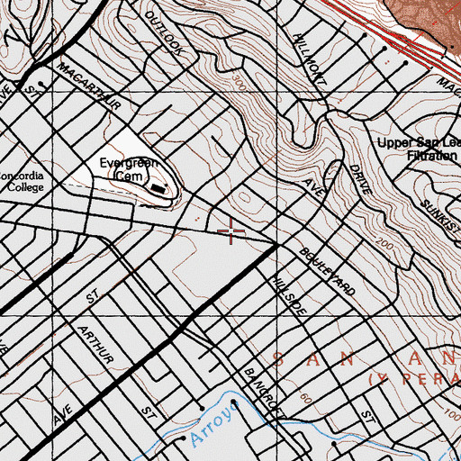 Topographic Map of Oakland Fire Department, CA