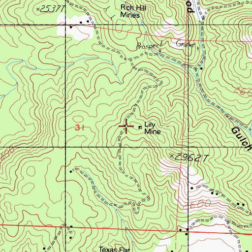 Topographic Map of Lily Mine, CA