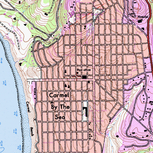 Topographic Map of Carmel - by - the - Sea Fire Department, CA