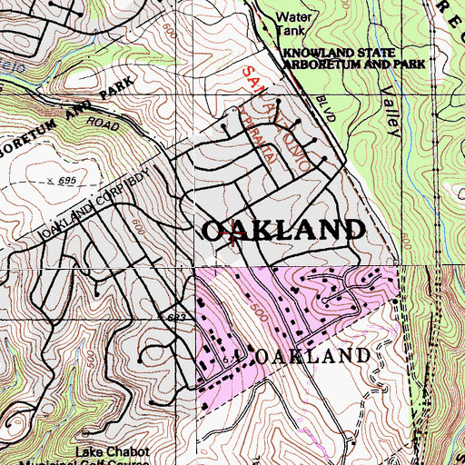 Topographic Map of Oakland Fire Department Station 28, CA