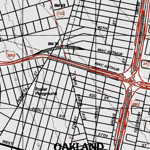 Topographic Map of Oakland Fire Department Station 5, CA