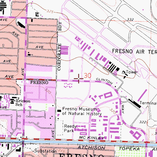 Topographic Map of Fresno Yosemite International Airport Public Safety, CA