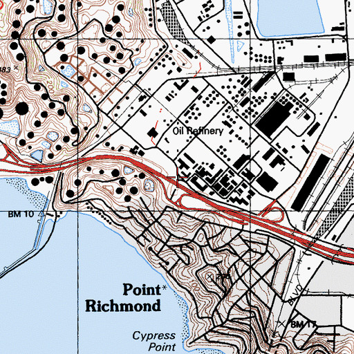 Topographic Map of Chevron Fire Department at the Richmond Refinery, CA